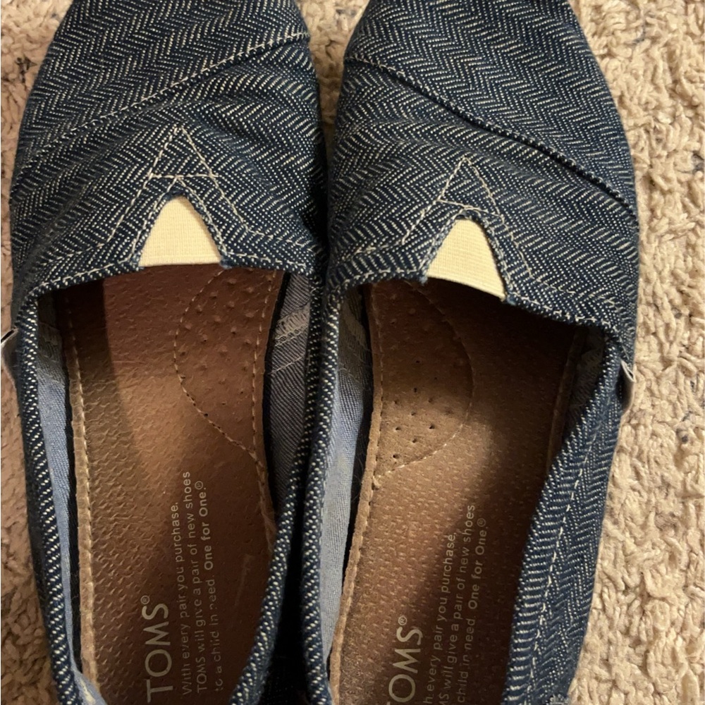 TOMS Navy Herringbone Canvas Slip-Ons